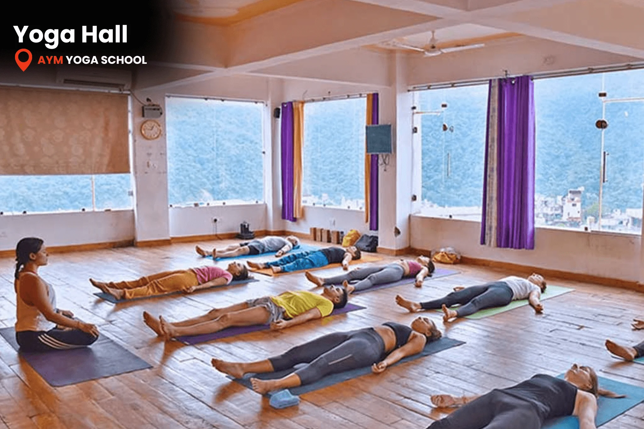 Yoga hall surrounded by greenery in Rishikesh